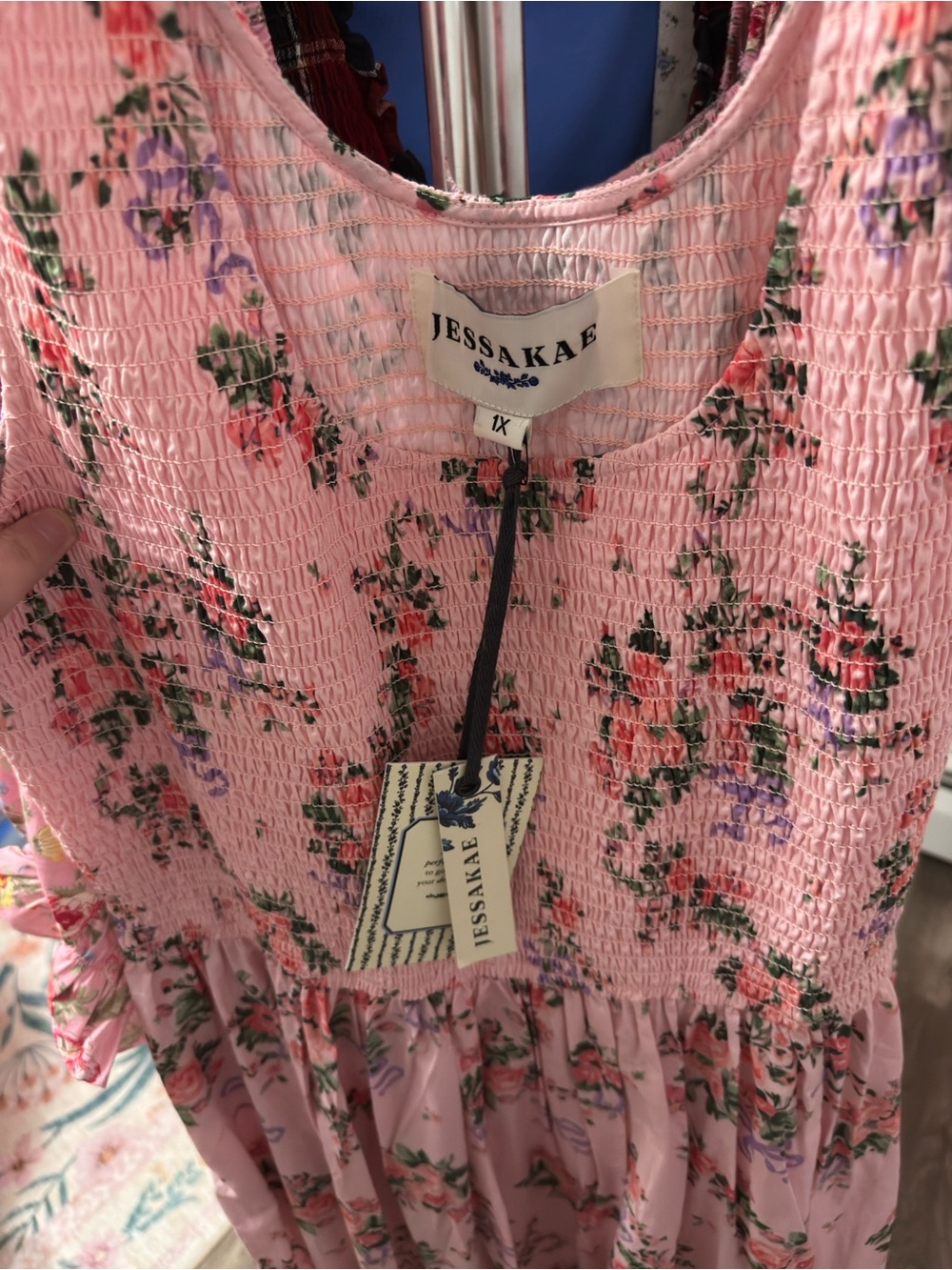 JessaKae Juliette Floral Bow Print Pink Smocked Maxi Dress - Picture 3 of 4